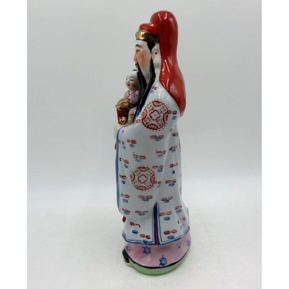 CHINESE God Of Longevity Figurine With BABY Child Hand-Painted Vintage Porcelain - Picture 5 of 10